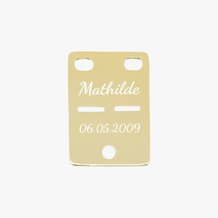 Kadaverskilt i forgyldt sølv med navnegravering fra Siersbøl