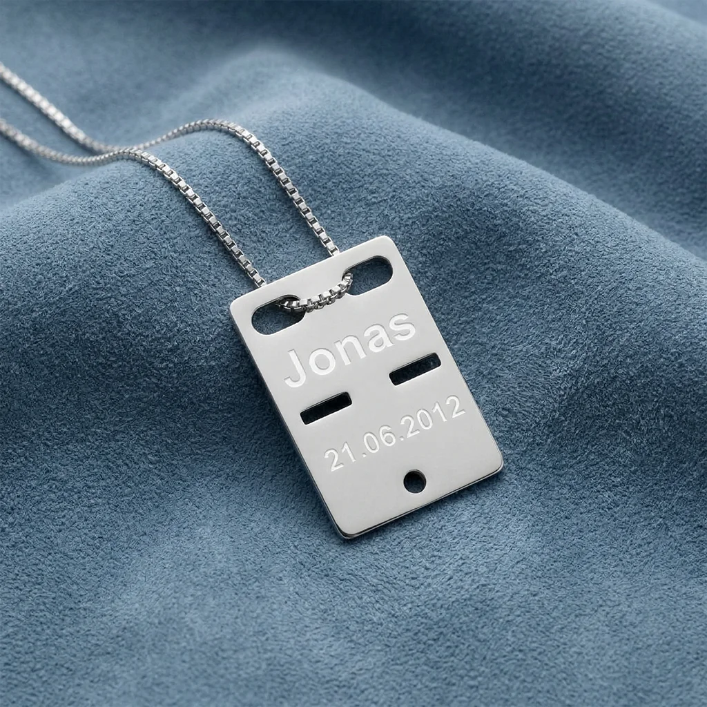 Kadaverskilt-ID tag, 27x19mm , Sølv, inkl. kæde | Scrouples