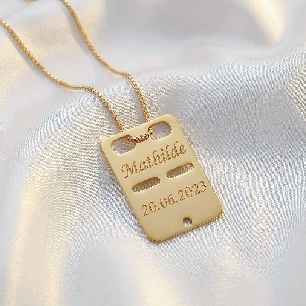 Kadaverskilt-ID tag, 27x19mm m. gravering | 8 kt. guld | Scrouples
