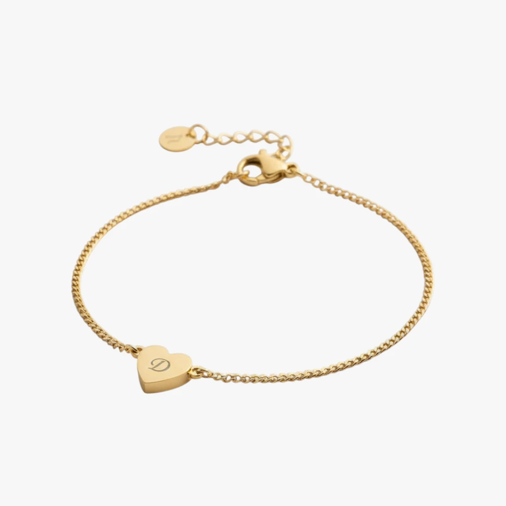 Lille hjerte armbånd med initial gravering, 18k forgyldt | CC Jewelries