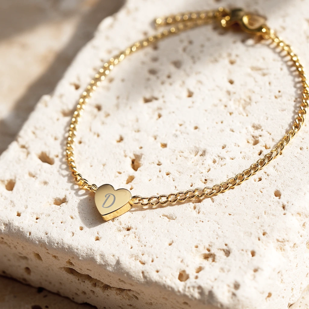 Lille hjerte armbånd med initial gravering, 18k forgyldt | CC Jewelries