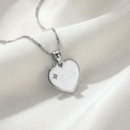 Rhod. sølvvedhæng hjerteplade m/cz og gravering fra Siersbøl