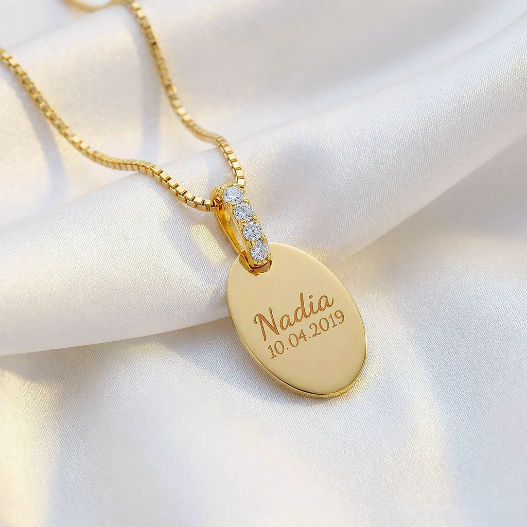 Oval halskæde m/cz, 10mm | 8 kt. guld | Siersbøl