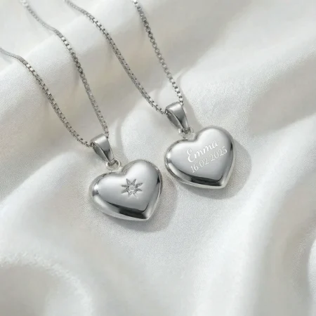 sølv rhod. vedhæng hjerte med cz 17x10mm og gratis gravering fra Siersbøl