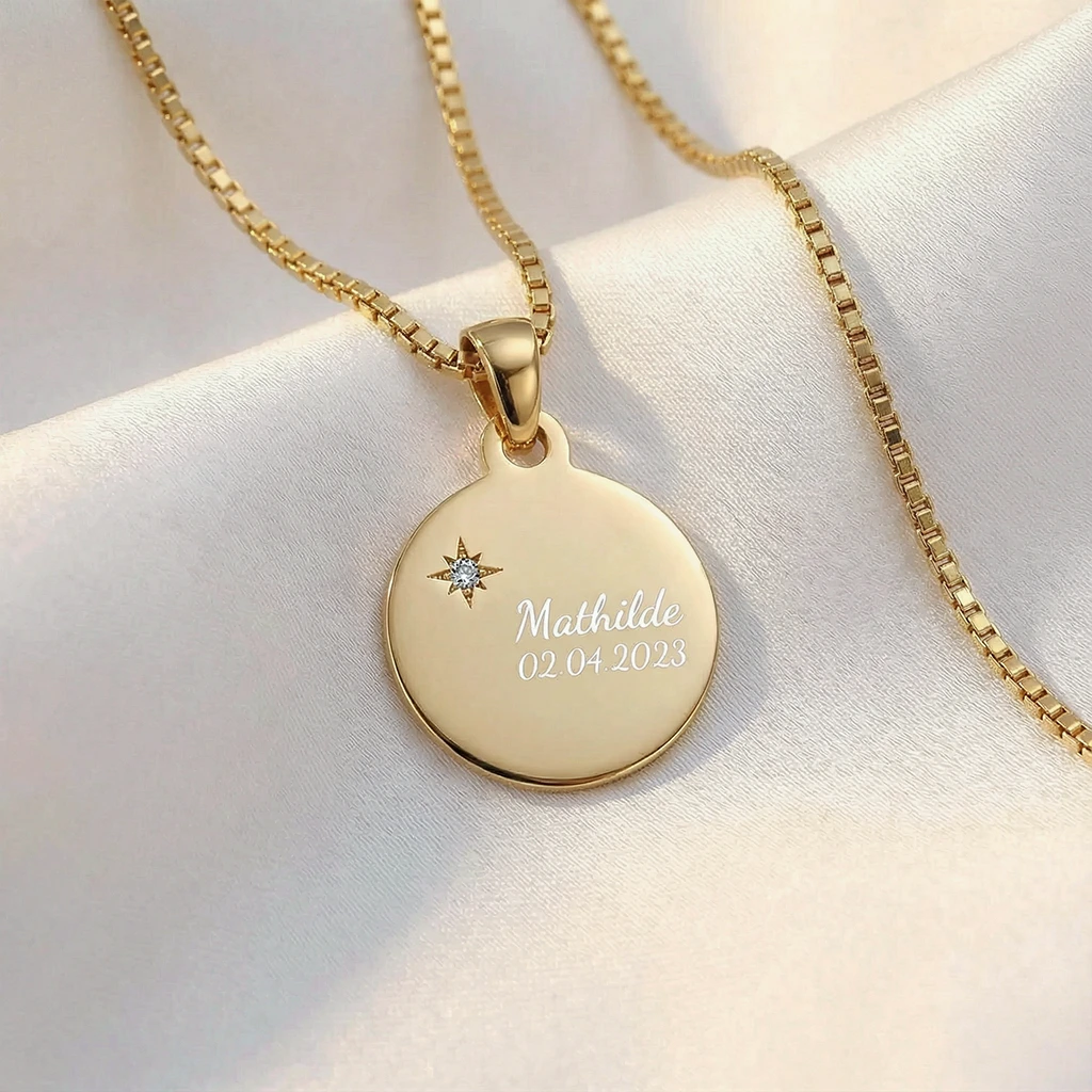 Rund plade halskæde m/cz. Forg. sølv | Siersbøl