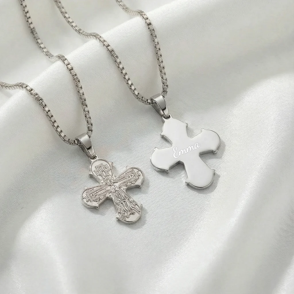 Dagmarkors halskæde lille, blank bagside med gravering 17 x 16 mm. Sølv | Scrouples