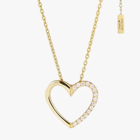 9kt. Guld vedhæng hjerte m/cz inkl. forg. kæde