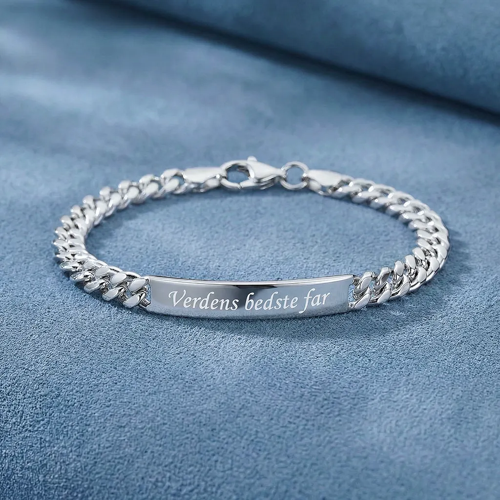 Herrearmbånd med graveret plade, 5 mm. 20 cm. sølv, Scouples