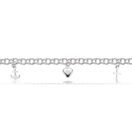 Børnearmbånd Tro-håb-kærlighed 15 cm. sølv med gravering i hjertet