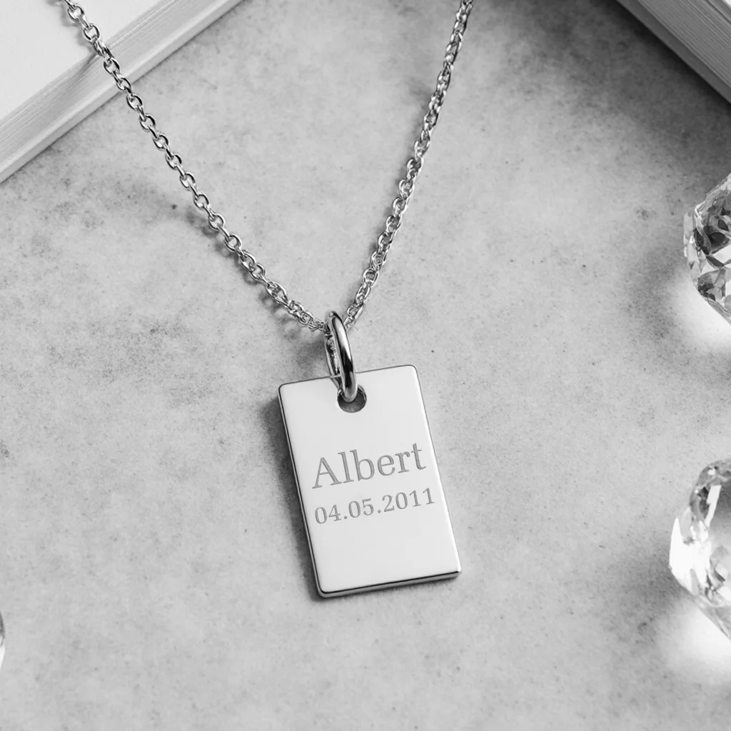 Blank plade halskæde, Sølvfarvet, inkl. kæde, CC Jewelries
