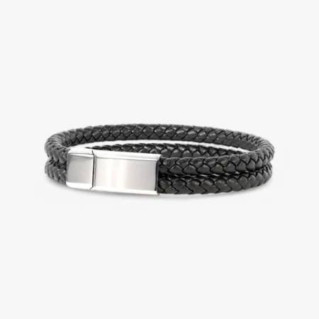 Sort læder armbånd til mænd med gratis gravering fra CC Jewelries | C.Centrum