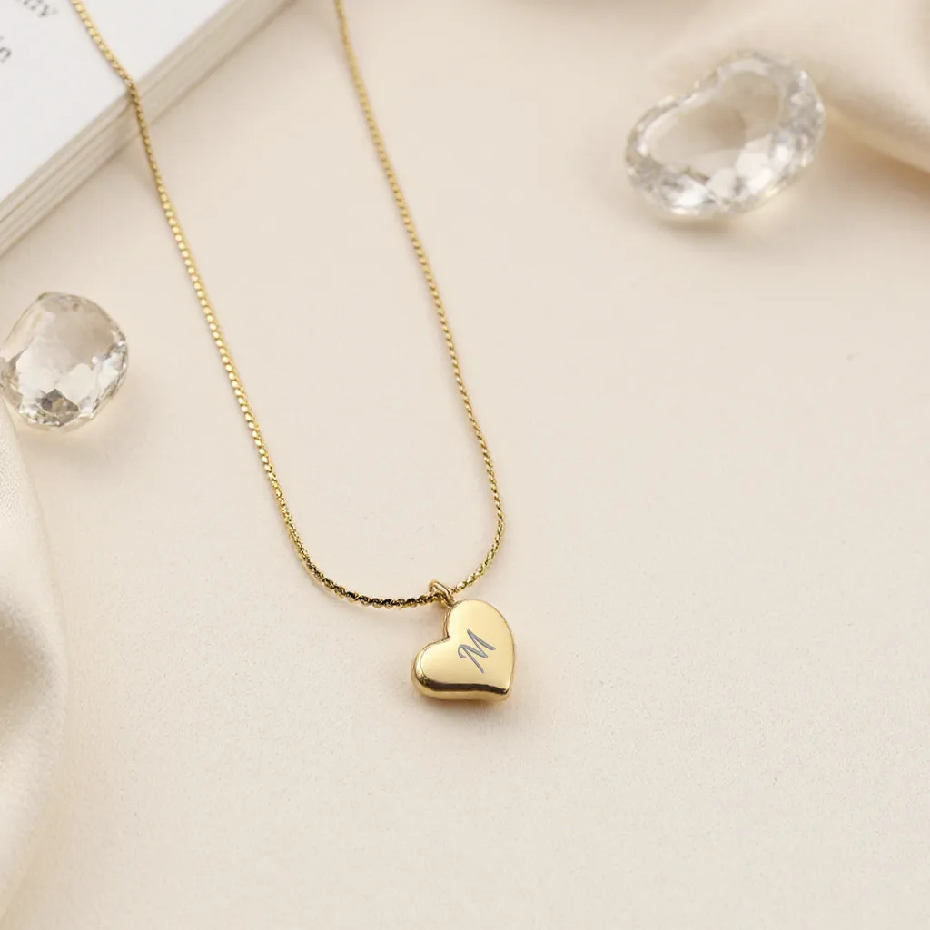 Lille hjerte halskæde, med initial gravering, 18K FG | CC Jewelries