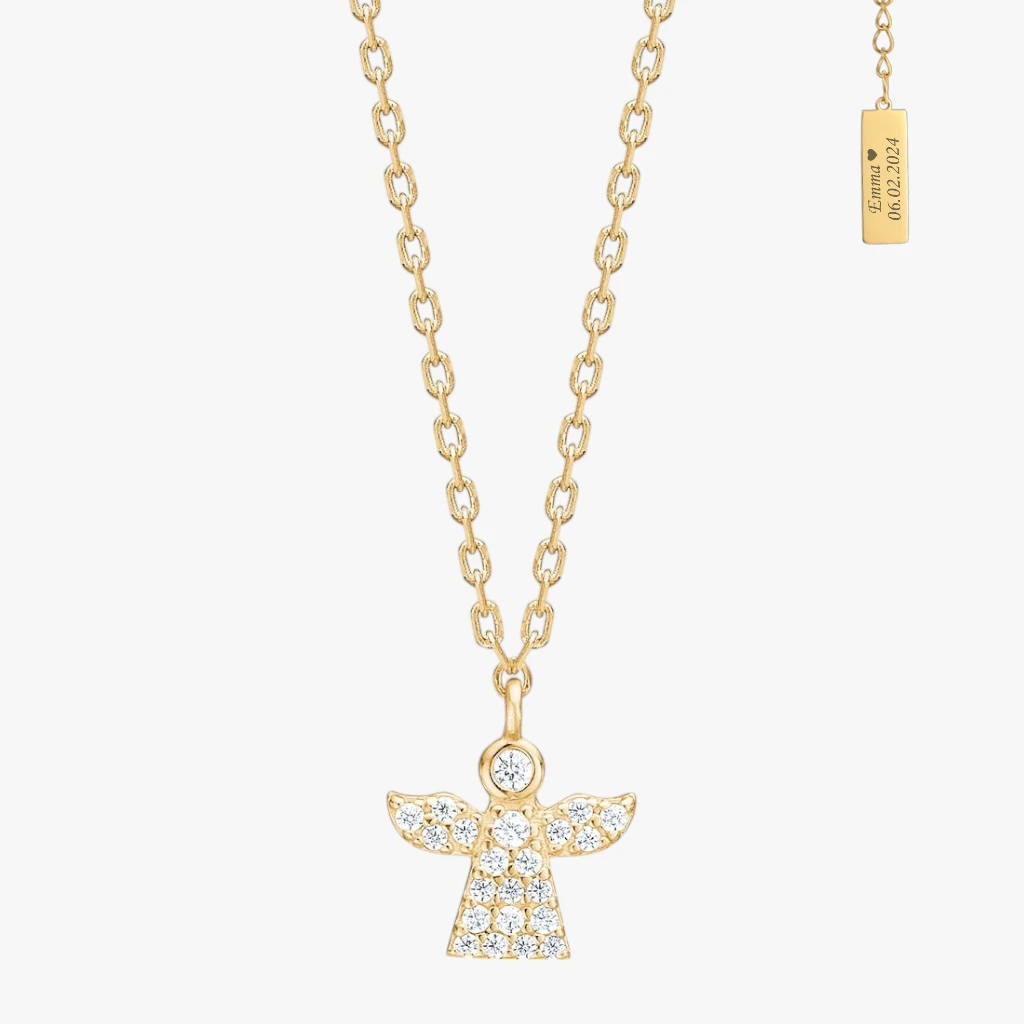 Engel halskæde m. zirkoner, Forgyldt sølv | NOA Kids Jewellery