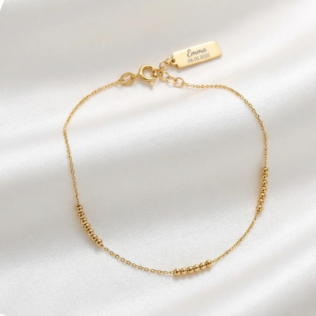 Ankelkæde Kugler, med gravering, Forgyldt sølv | Scrouples