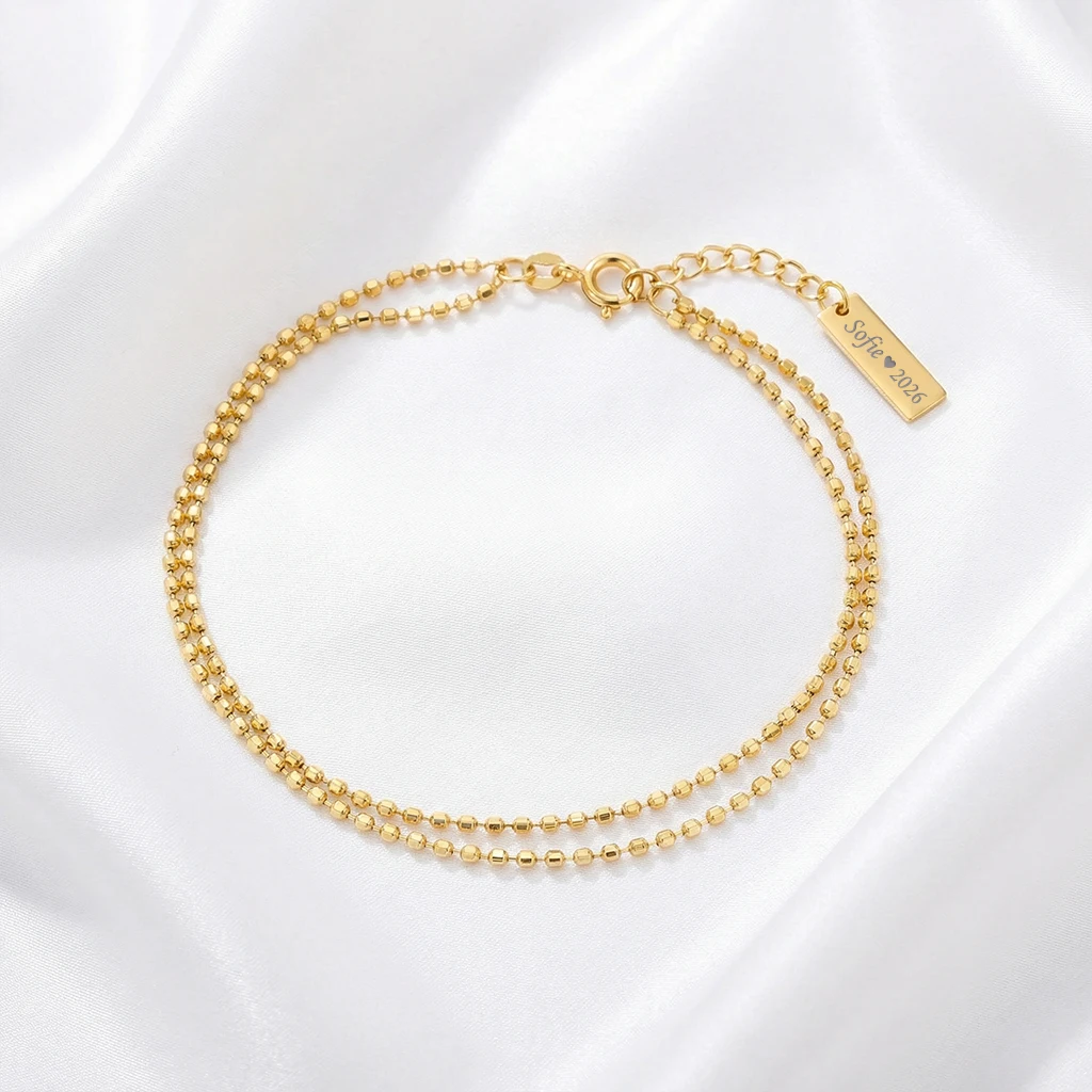 Ankelkæde, Facet kugler med gravering, Sølv fg | Scrouples