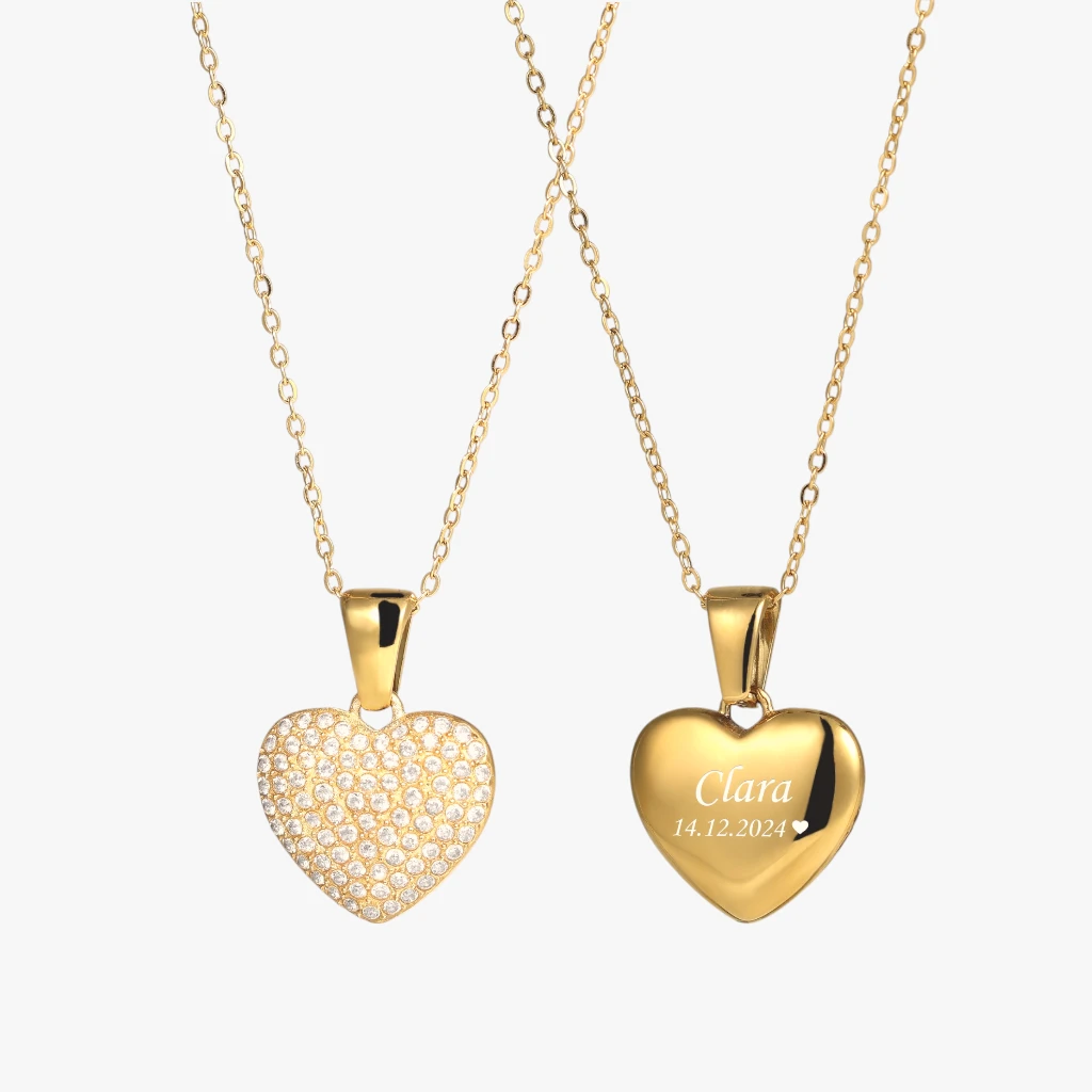Hjerte halskæde m. zirkoner, 18K FG | CC Jewelries