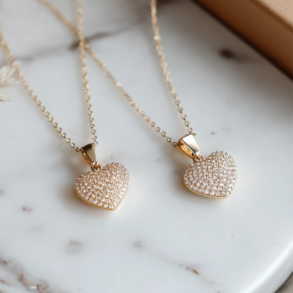 Hjerte halskæde m. zirkoner, 18K FG | CC Jewelries