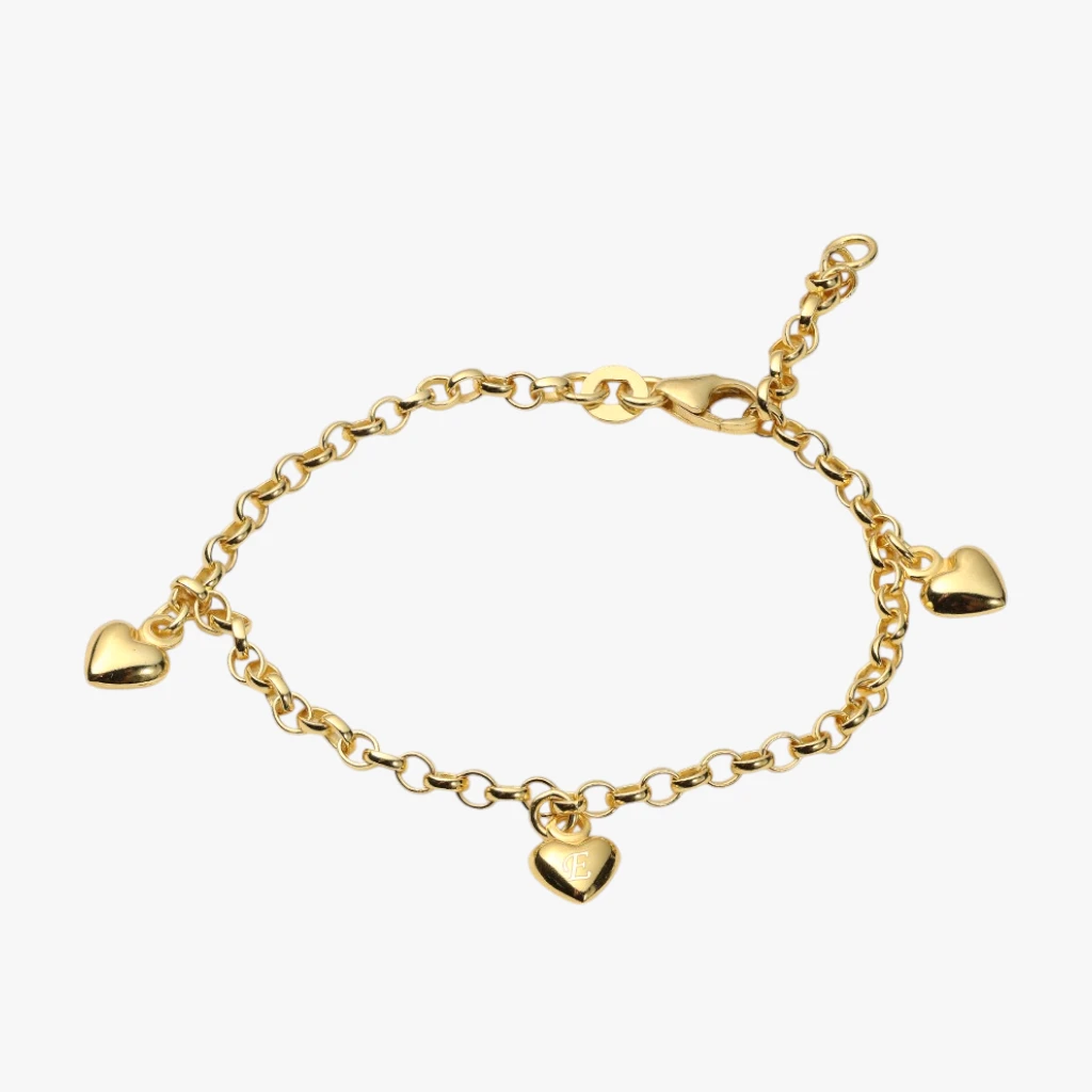 Børnearmbånd, 3 hjerter, 18k forgyldt sølv, 17 cm. | NOA Kids