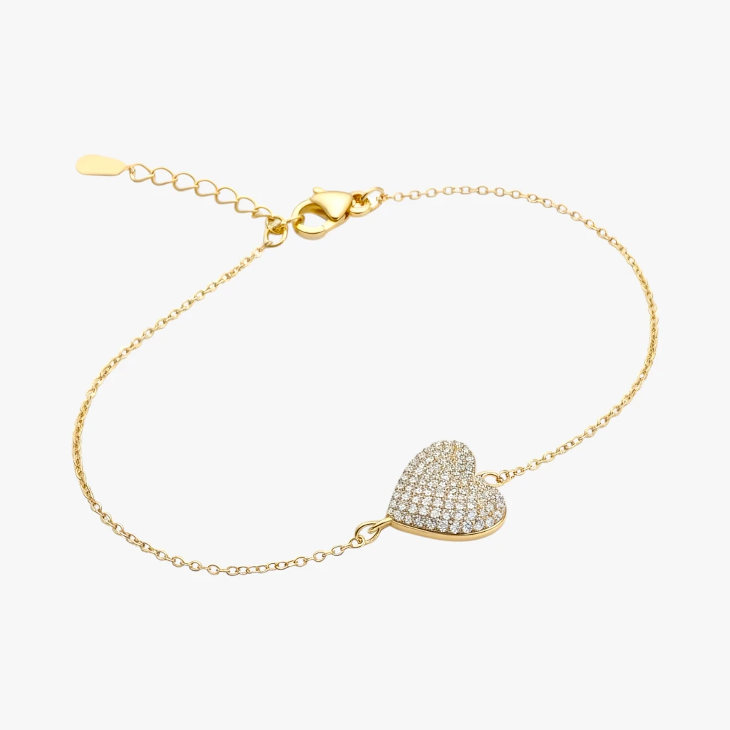 Hjerte armbånd m. zirkoner, 18K FG | CC Jewelries