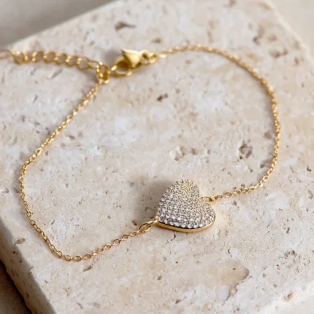 Hjerte armbånd med zirkoner og gravering på bagsiden, CC Jewelries | C.Centrum