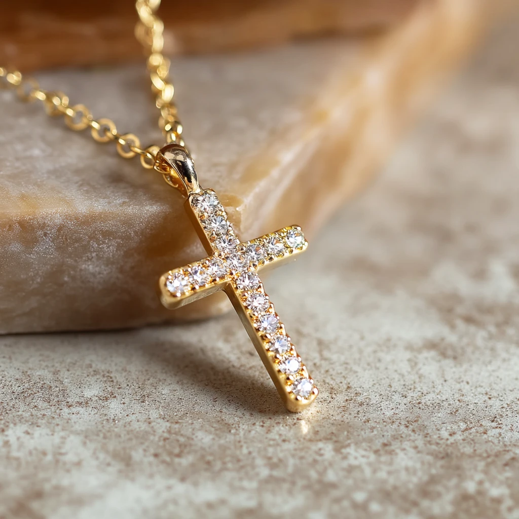 Kors halskæde med zirkoner, 18k forgyldt, m. gravering | CC Jewelries