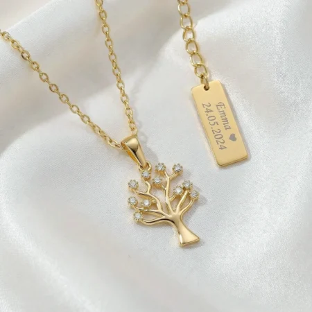 8 kt. livets træ halskæde med zirkoner fra Siersbøl | Gratis gravering | C.Centrum