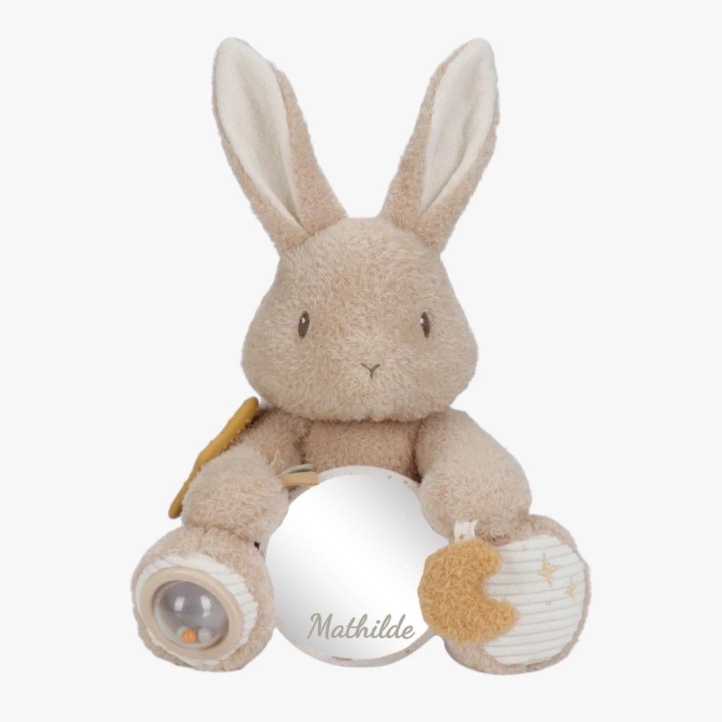 Aktivitetsbamse Bunny m. navn på spejl | Little Dutch