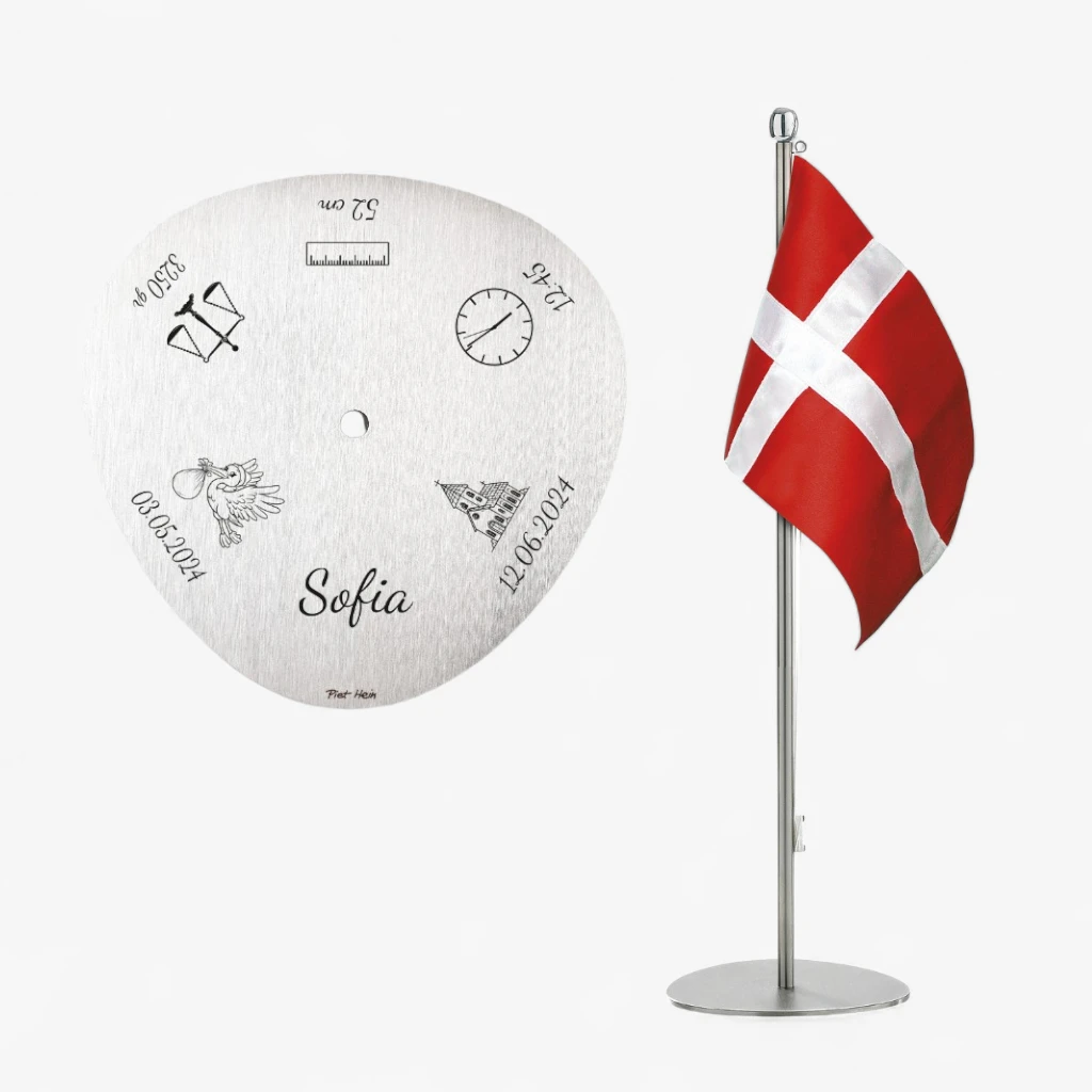 Piet Hein dåbsflag m. motiver på 35 cm (Stål)