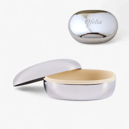 Høj poleret smykkeskrin i stål med gravering fra Piet Hein | C.Centrum