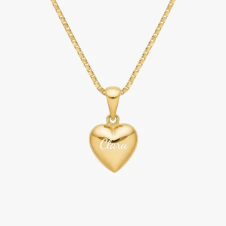 8 kt. guld hjerte halskæde fra Siersbøl med 18k forgyldt kæde. Gratis gravering på halepladen. C.Centrum