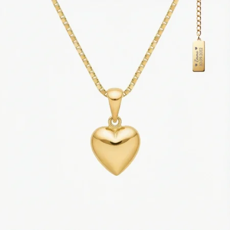 8 kt. guld hjerte halskæde fra Siersbøl med 18k forgyldt kæde. Gratis gravering på halepladen. C.Centrum