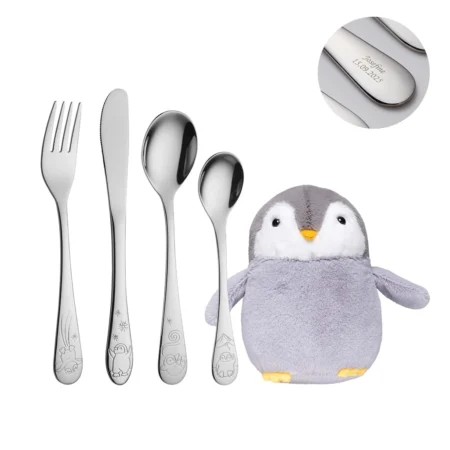 Børnebestik med Pingvin motiver samt bamse og gratis gravering på bestikke fra C.Centrum