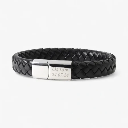 Klassisk sort læder armbånd i flettet læder