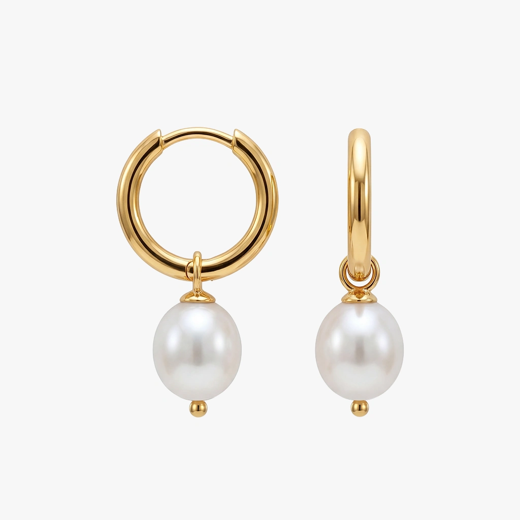 Forgyldte creol øreringe i stål med perle | CC Jewelries