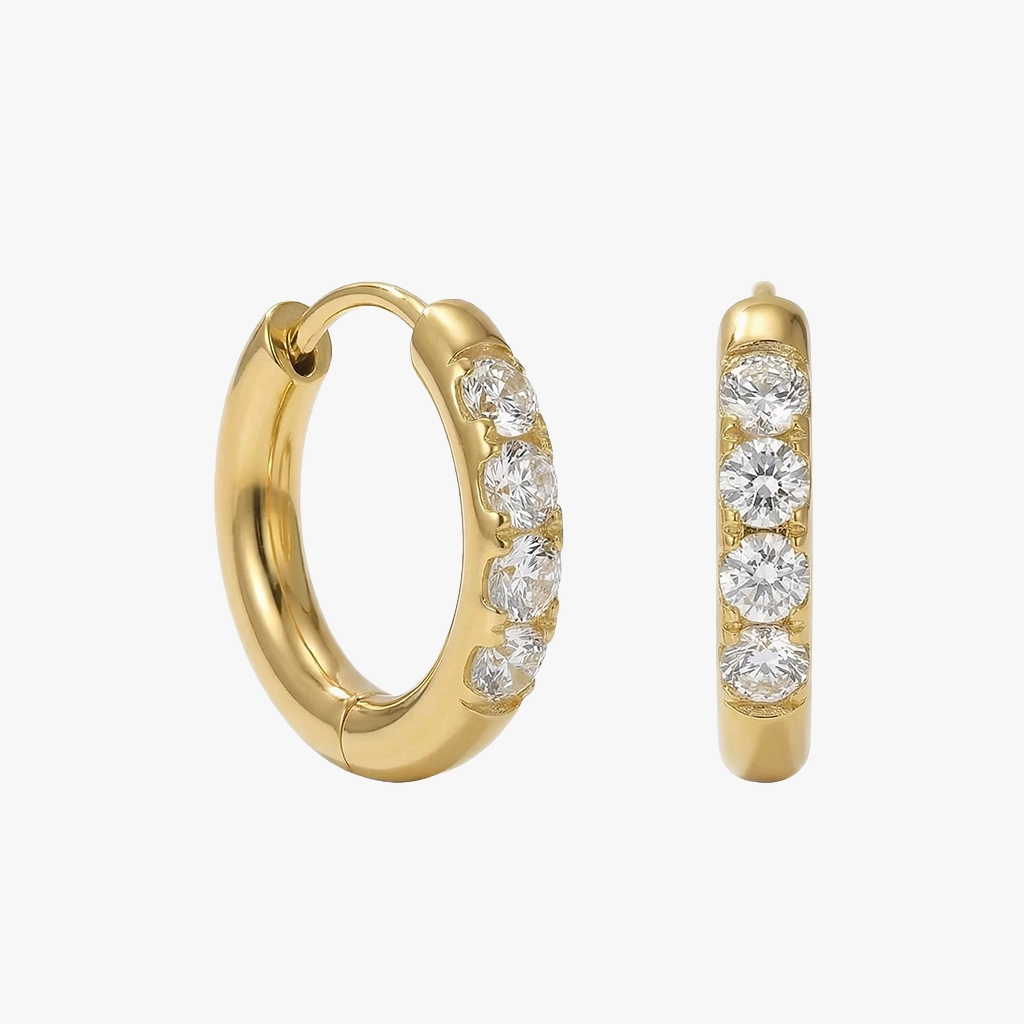 Forgyldte creol øreringe i stål med zirkonia, 12 mm | CC Jewelries