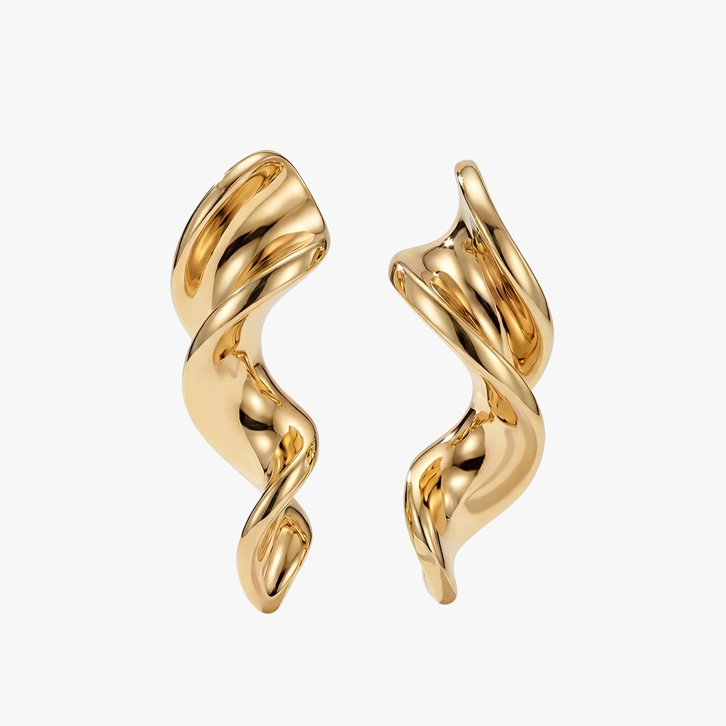 Forgyldte øreringe i stål, snoet design | CC Jewelries