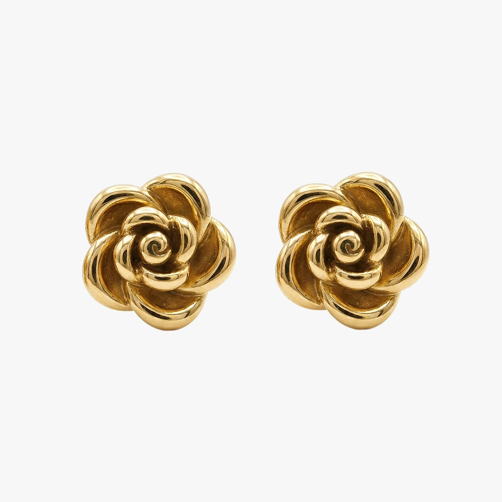 Forgyldte ørestikker i stål, rosedesign | CC Jewelries