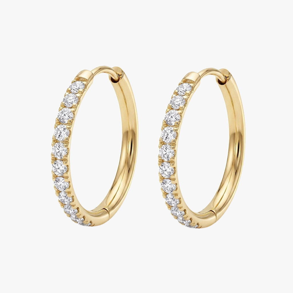 Creol øreringe m. zirkoner, 19mm, Slim | 18k FG | CC Jewelries