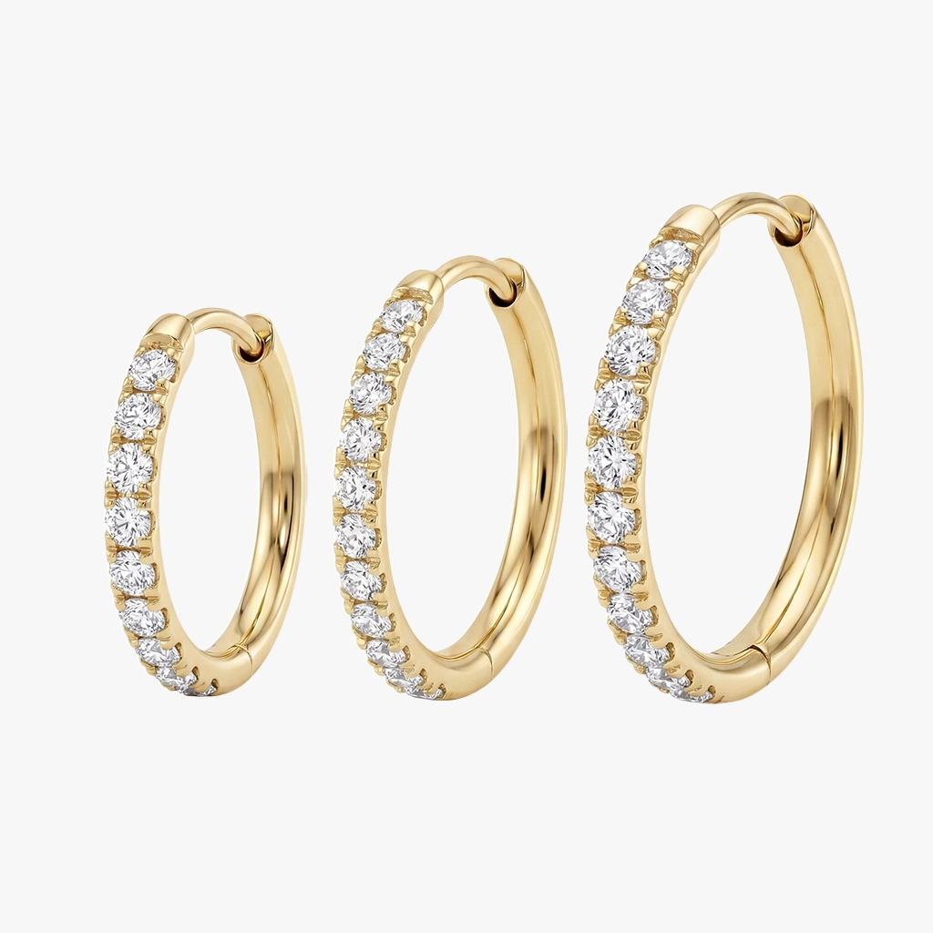 Creol øreringe m. zirkoner, Sæt m. 3 par, Slim | 18k FG | CC Jewelries