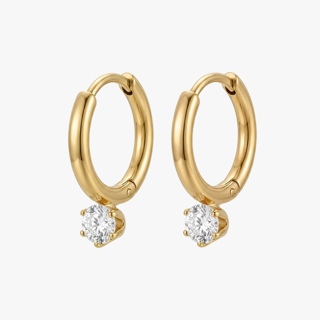 Forgyldte creol øreringe i stål med zirkonia, 15 mm | CC Jewelries