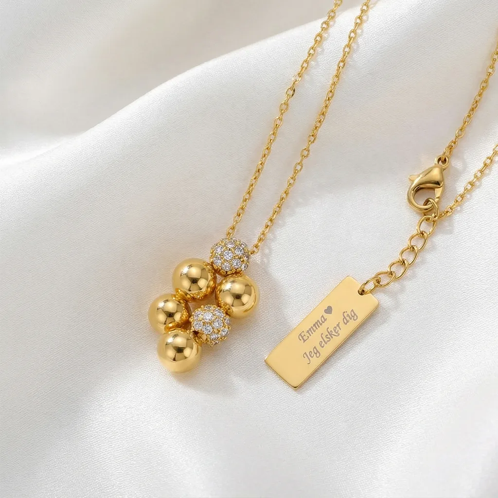 Olinanor halskæde med kugler og zirkoner, Forgyldt Sølv | Joanli Nor