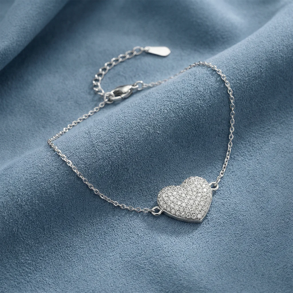 Hjerte armbånd m. zirkoner, Sølvfarvet | CC Jewellery