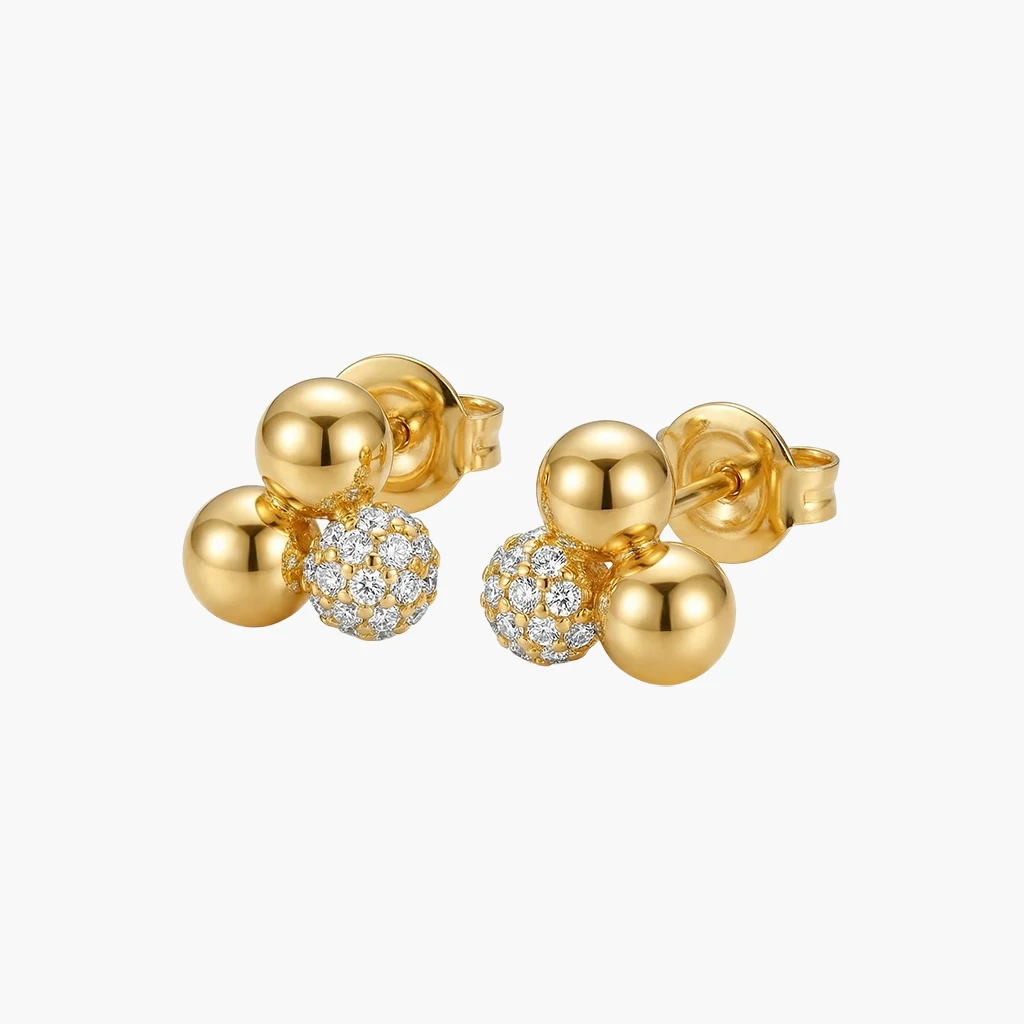 Olinanor Ørestikker 3 kugler med zirkoner | 18k forgyldt | Joanli Nor
