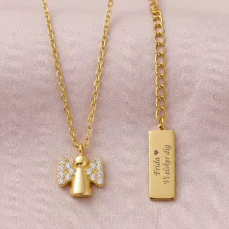 Forgyldt Sølv engel børnehalskæde med gravering fra Noa kids jewellery | C.Centrum