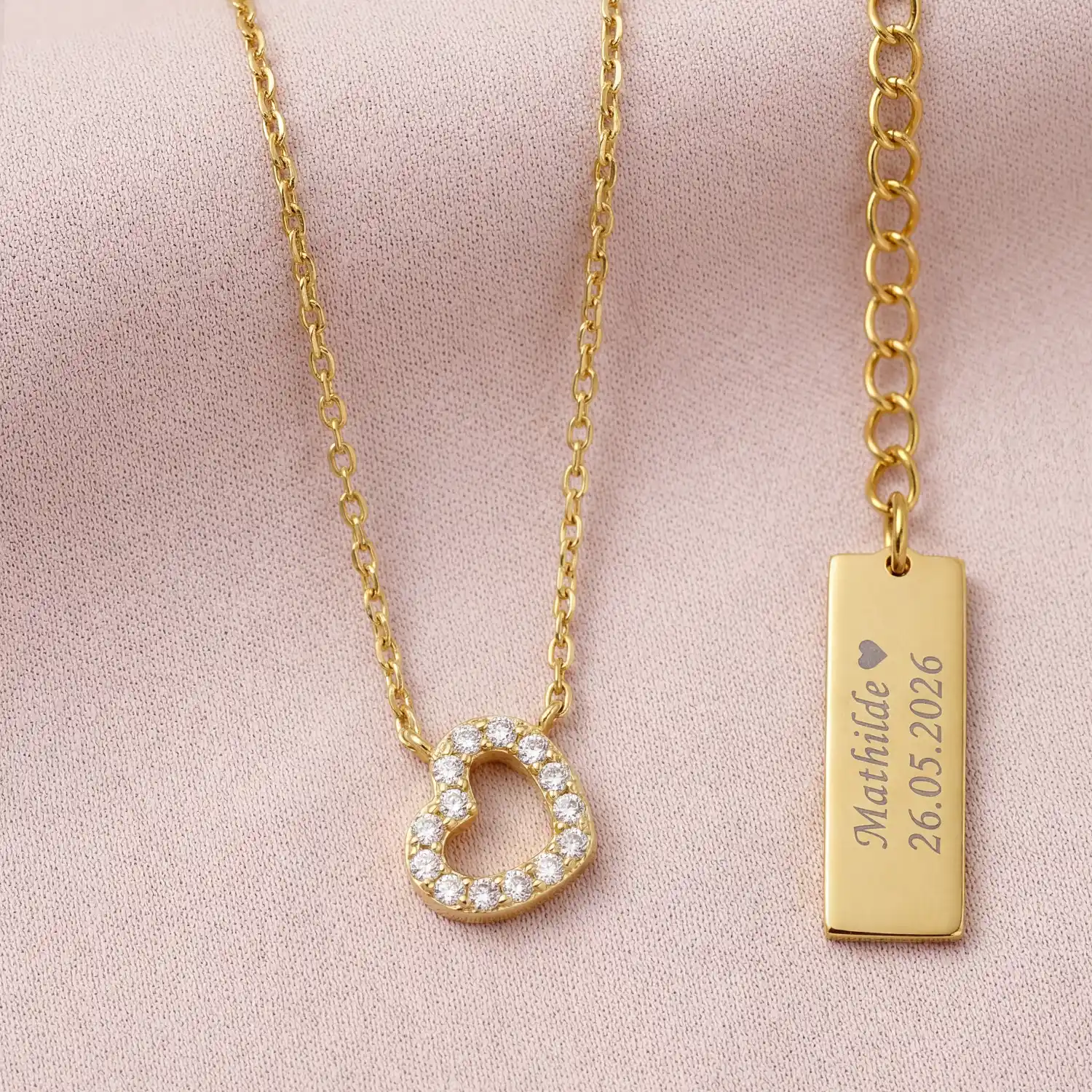 Hjerte Børnehalskæde med Zirkoner | Forgyldt sølv | NOA Kids Jewellery