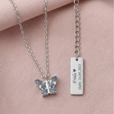 Sommerfugl Børnehalskæde, Blå | Sølv | NOA Kids Jewellery