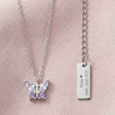 Sommerfugl Børnehalskæde, Lilla | Sølv | NOA Kids Jewellery