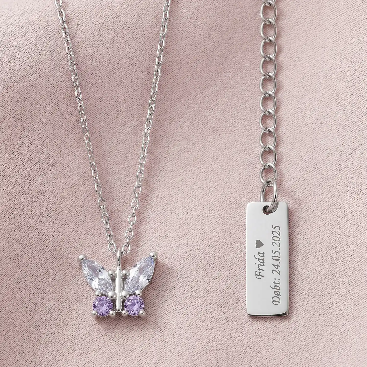 Sommerfugl Børnehalskæde, Lilla | Sølv | NOA Kids Jewellery