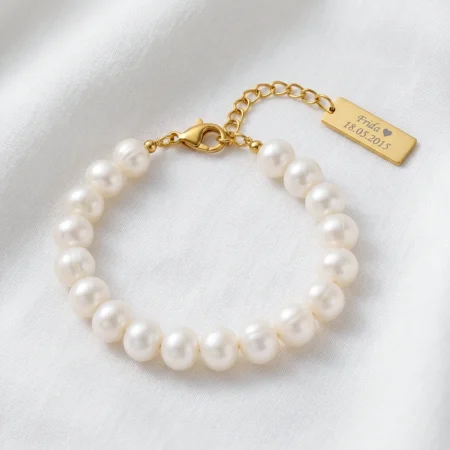 Siersbøl 8 mm ferskvandsperle armbånd med gravering | C.Centrum
