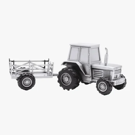 Fortinnet sparebøsse – Traktor med vogn med gravering